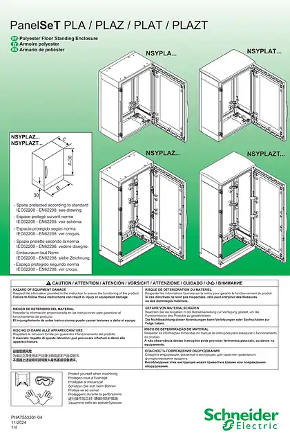 schneider施耐德PanelSeT - PLA - PLAT - PLAZT - PLAZ - Polyester Floor Standing Enclosure - 说明页